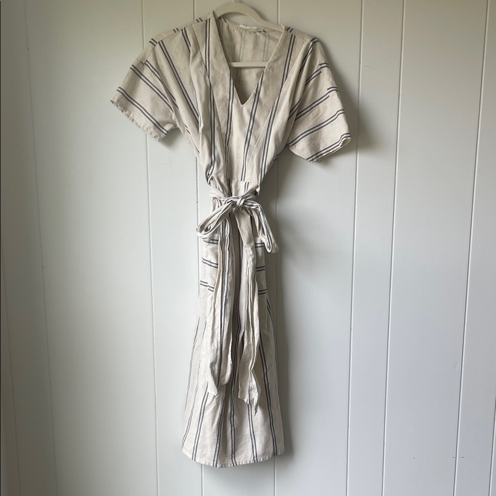 Striped Cream V-Neck Wrap Dress